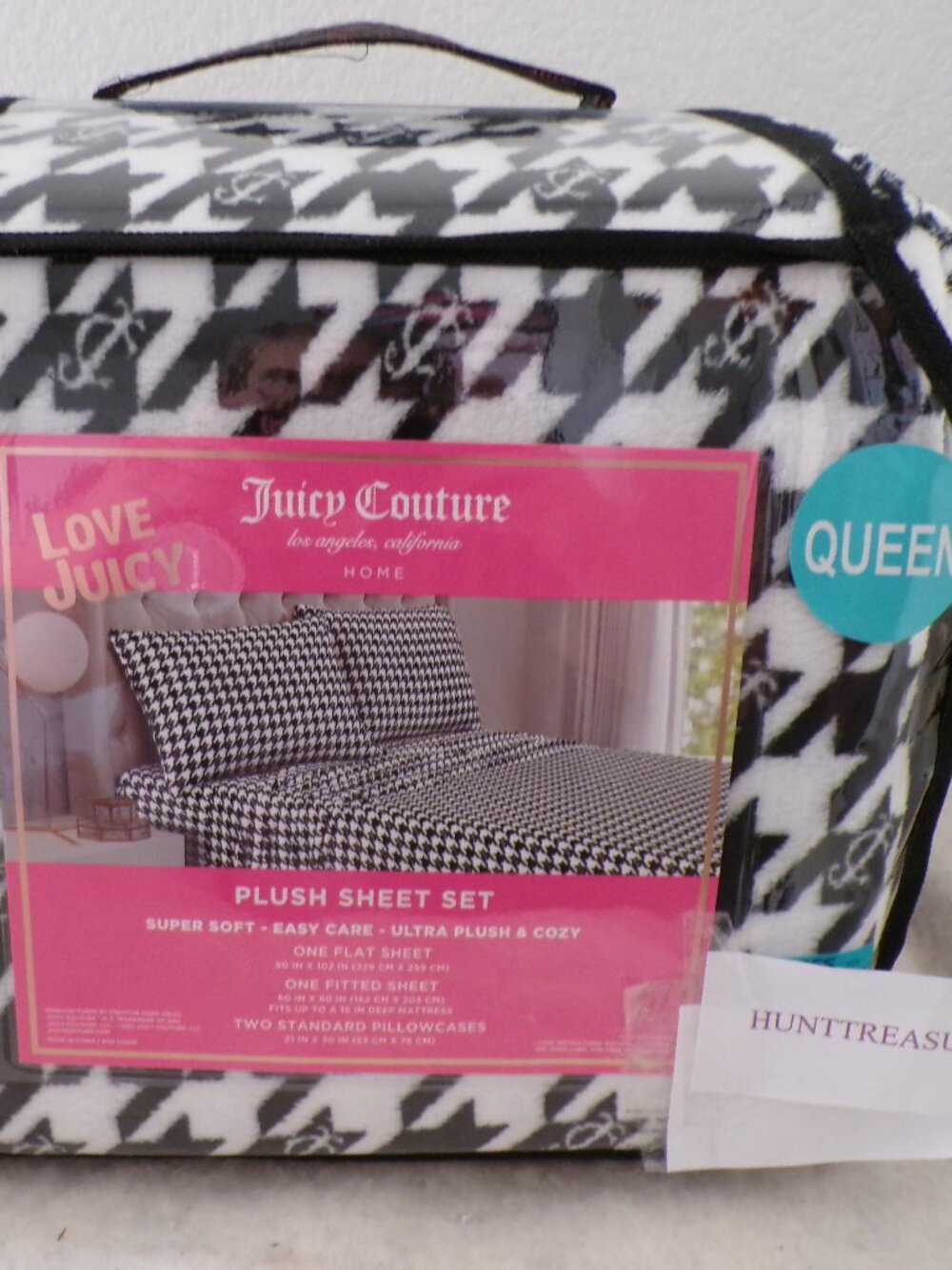 Juicy Couture Queen PLUSH Sheet Set JUICY COUTURE JC Black White Houndstooth